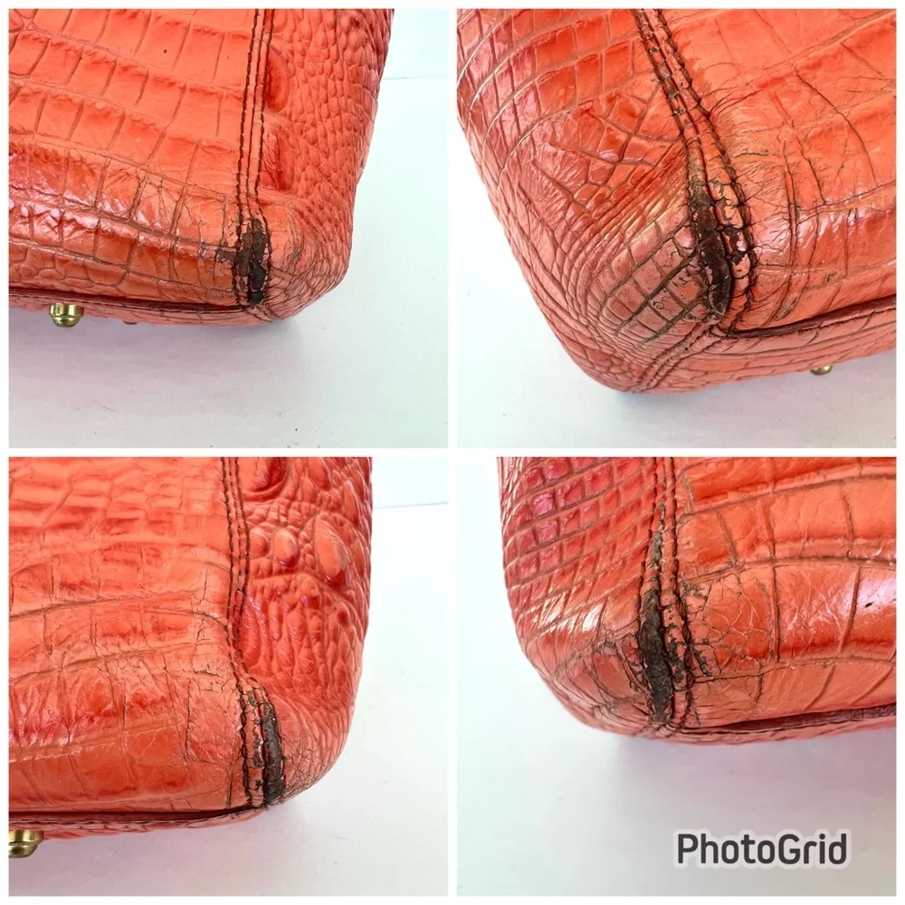 BRAHMIN Melbourne Orange Croc Emboss Leather Gold Hardware Medium Shoulder Tote - Picture 10 of 16